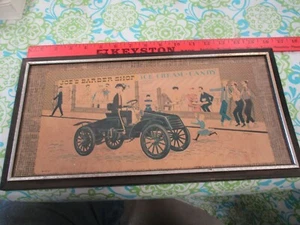 Old Automobile -Horseless Carriage, Joe's Barber Shop framed art print Corrigan - Imagen 1 de 2