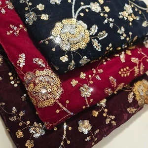 Three Crown Velvet Glitter Fabric Metallic Embroidery Dress Craft Material 44" - Picture 1 of 19