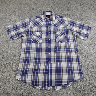 Camisa Ely Plains Para Hombres M Azul Blanco Perla A Presión Vaquero Occidental Rodeo Country Ranch Foto 1 de 4