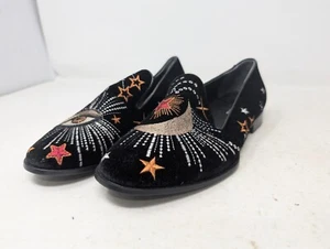 Johnny Was Velvet Loafers 7.5 Embroidered Stars Moon Eye Black Slip-On Shoe (183 - Picture 1 of 12