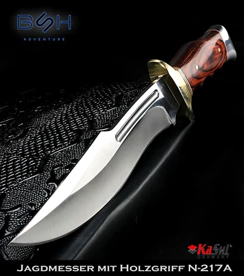 BSH ABENTEUER Jagdmesser N-217A | Outdoor- Bowie Holzgriff Messer Full-Tang 420 Stahl Angeln