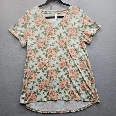 Camiseta para mujer LuLaRoe grande verde claro floral cuello en V Foto 1 de 4