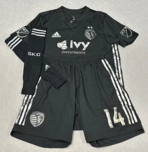 Adidas MLS Sporting KC Kansas City #14 Black Uniform Jersey Kit Shorts Size L - Picture 1 of 20