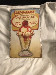 NEW! Eat-O-Rama Ice Cream Vintage  Retro Tin Sign Kitchen Strawberry 16" x 10" - Picture 1 of 4