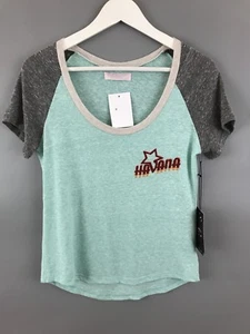 NWT Sugar Havana Women Logo Baseball T Shirt  Baby Blue Sz S - Picture 1 of 10