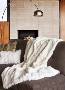 Real Rabbit Fur Blankets Winter Warm Throw Luxury Sofa Cover Pads White 50x200cm - Picture 1 of 12
