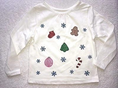 Niñas Navidad Vacaciones Top Talla 24 Meses Blanco Bastón Caramelo Medias Copos de Nieve  Foto 1 de 4
