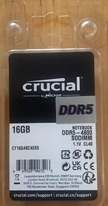 Crucial 16GB DDR5 SODIMM 4800 PC5-38400 Laptop Memory CT16G48C40S5 *NEW, SEALED* - Picture 1 of 4