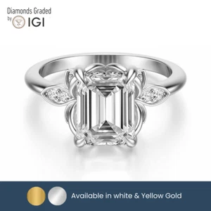 Anillo de compromiso de diamantes cultivados en laboratorio corte esmeralda IGI 2,15 quilates F VS2 de oro blanco de 14 k - Imagen 1 de 4