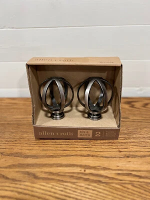 Nuevo en caja Allen Roth Juego de 2 remates negros mate para varillas de 1" de diámetro 0634453 Foto 1 de 2
