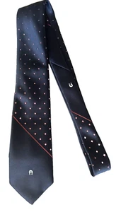 Etienne Aigner Mens Necktie 100% Silk Black Striped /Blue Red Polka Dot (2) - Picture 1 of 8