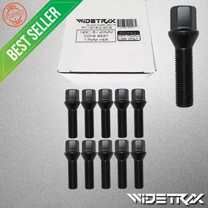 10pc 12x1.5 Black Wheel Lug Bolts 17mm Hex Cone 40mm Shank For Mercedes BMW - Picture 1 of 4