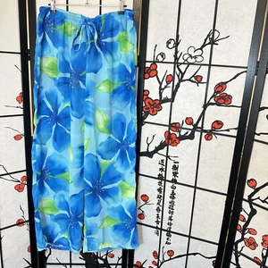 Vintage Jantzen Sheer Tropical Cruise Pants Swim Cover Relaxed Blue Floral M - Picture 1 of 5