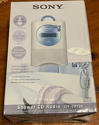 Sony ICF-CD73V Shower CD Player/Clock Radio (White) NEW - Image 1 of 4