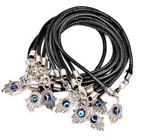 Abgeteilte Menge 10 HAMSA HÄNDE gegen den BÖSEN BLICK SCHWARZE Kordel-Armband - Bild 1 von 6