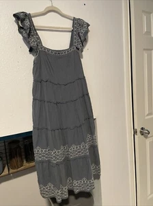 Knox Rose Sundress Size L Tunic Tank Large Blue Embroidered Lined Ruffles - Picture 1 of 5