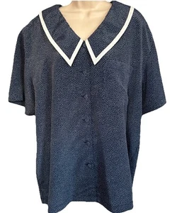 Maggie Lawrence Blouse Top Shirt Button Up Women 22/24 Navy/White Po.Dots SS-EUC - Picture 1 of 24