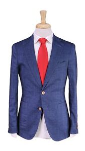 Barashan Italy Royal Blue Striped Linen-Cotton 2-Btn Patch Pocket Slim Suit 36S