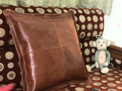 NOORA Leather Reddish Brown Cushion Cover, Pillow Couch Cover, Leather Pillow - Image 1 of 4