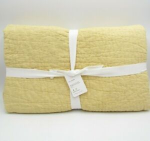 Pottery Barn Belgian Flax Linen Handcrafted Quilt Queen Daffodil Yellow #9998R