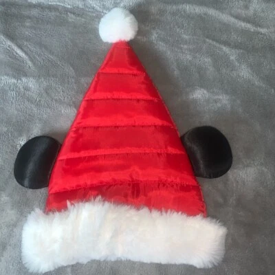 One Size Disney Parks Mickey Mouse Ears Quilted Santa Hat Christmas Holiday New - Image 1 of 4