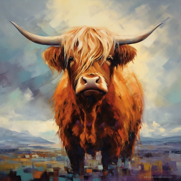 Canvas Print Highland Cow Abstract Oil Painting Unique 30mm Deep Framed Artwork