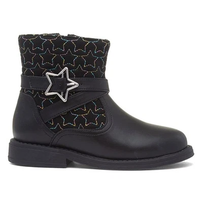 Walkright Girls Boots Black Kids Ankle Zip Up Buckle Stars Leanne SIZE