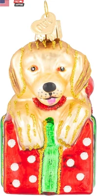 Golden Puppy Surprise Glass Blown Ornament for Christmas Tree, Handcrafted Holid - Image 1 of 4
