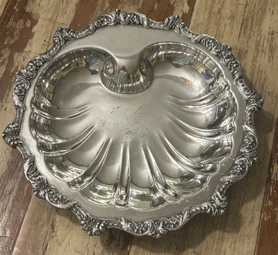 Bandeja de platos con carcasa plateada Poole vintage inglés antiguo 5925 patas 11" Foto 1 de 4