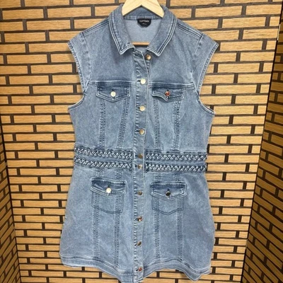 Bebe 牛仔纽扣连衣裙 XL 码 — 第 1/4 张图片