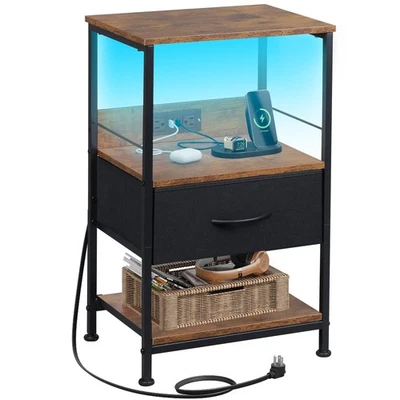 Mesita de Noche LED, Mesita de Noche con Estación de Carga, Mesita de Cama Pequeña con... Foto 1 de 4