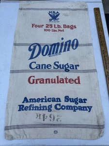 Vintage Domino Stoff Rohr Zucker Sack NRA Logo 35" x 19" primitive Bauernhaus Dekor - Bild 1 von 5