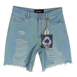 Indigo Rein Distressed Denim Shorts Size 7/27 Blue NWT Raw Hems Super High Rise - Picture 1 of 6