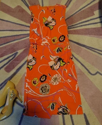 Emilio Pucci Floral Silk-Blend Orange Sleeveless Dress S-M Used - Image 1 of 4