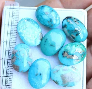 93.70 Ct 12.5*17.5 Mm Natural Oval Cabochon Kingman Blue Turquoise Gems 8 Pcs - Picture 1 of 5