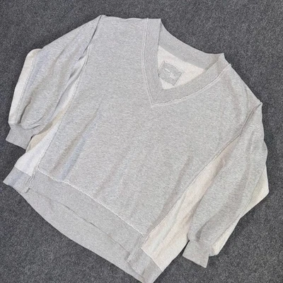 Aerie Sweatshirt Womens XS V Neck Pullover Oversized Relaxed Fit Gray Lounge - Image 1 of 4