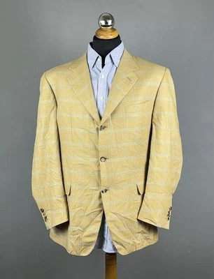 CANALI EXCLUSIVE COLLECTION Yellow Silk Cashmere Windowpane Check Blazer Size 56 - Image 1 of 4