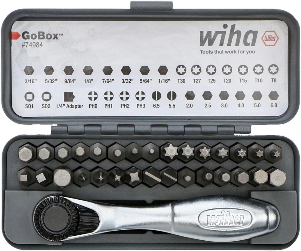 Wiha 74984 32 Piece GoBox Standard Bit Set with Mini Ratchet
