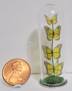 NEW OOAK Dollhouse Miniature 7-3D Realistic Yellow Butterflies in Glass Dome $59 - Picture 1 of 3