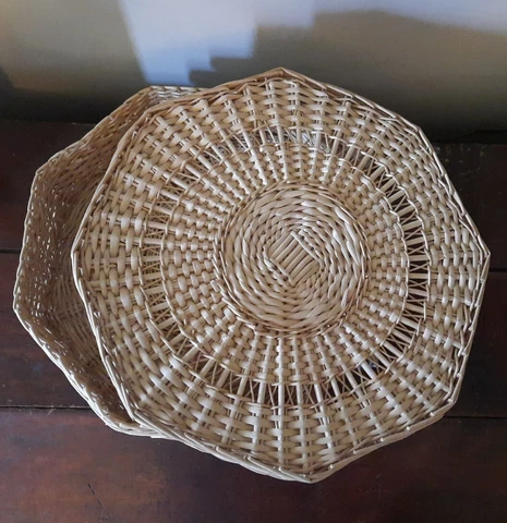 Vintage Wicker Basket Large Octagon with Lid Storage Boho Home Decor 13Lx13Wx3D Cover