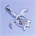 Antique Sterling 925 silver sea turtle charm pendant plumeria flower cz charm