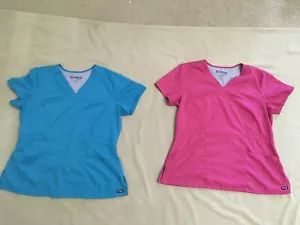 Grey’s Anatomy Mia Scrub Top lot Xl Womens Solid pink turquoise - Picture 1 of 9
