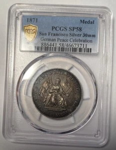 1871 German Peace Celebration Medal PCGS SP58 San Francisco Silver 30mm Pop 2/0 - Picture 1 of 4