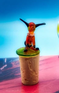 VINTAGE MURANO GLASS BOTTLE STOPPER CORK ORANGE DOG - Picture 1 of 7