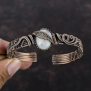 Gift For Her Copper Rainbow Moonstone Jewelry Wire Wrapped Adjustable Bangle - Picture 1 of 7