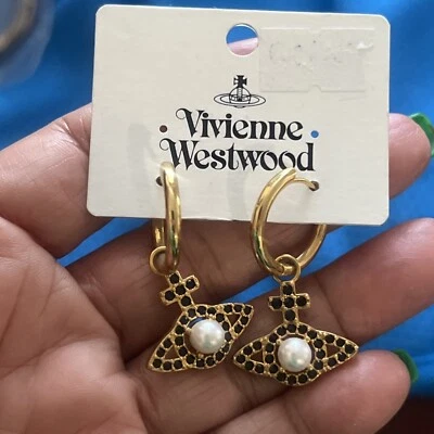 Pendientes Vivienne Westwood Orbe Perla Cristal Tono Dorado Firmados Nuevos con Etiquetas Foto 1 de 4