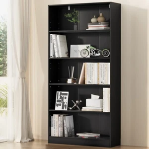 Artiss Bookshelf 5 Tiers Display Book Shelves Storage Stand Bookcase Black ANTON - Picture 1 of 8