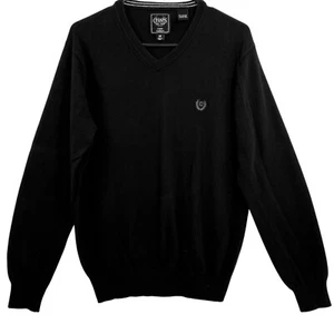 Chaps Mens V-Neck Pullover Sweater Size M Black Cotton Cashmere Blend - Picture 1 of 8