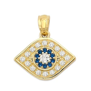 Solid Gold Evil Eye in 10k or 14k, CZ Evil Eye Necklace Protection Jewelry - Picture 1 of 5