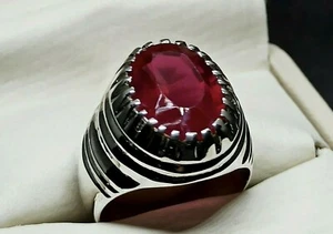 8 kt tiefroter Rubin Herren Stern Ring Sterlingsilber 925 Roby Handarbeit Yakoot Ring - Bild 1 von 12